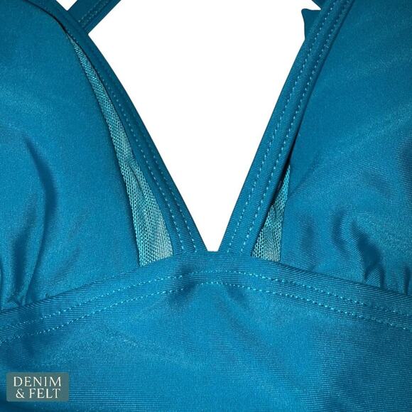 LBJSXJ Teal Mesh Panel Bikini Top & Ruched Sheer Skirt Swim Cover Up Set L NEW - Picture 10 of 14